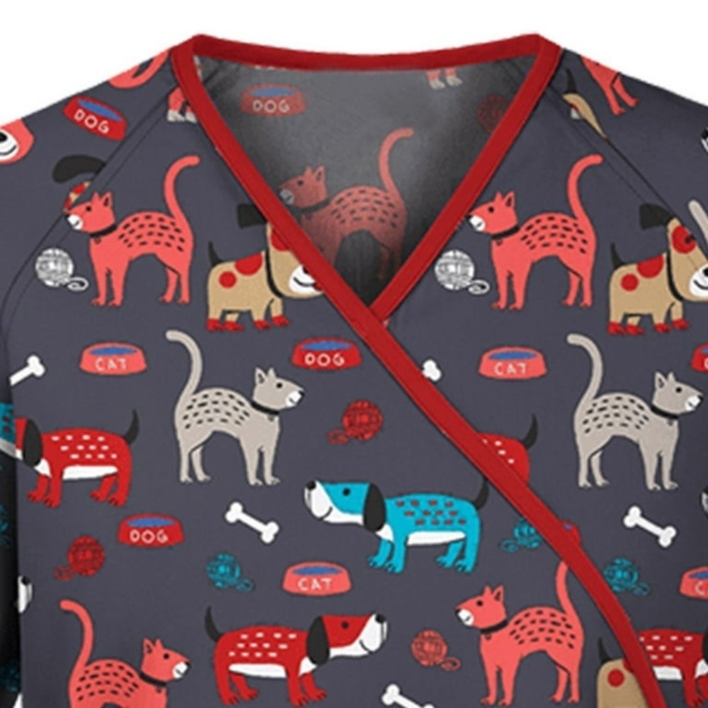 Floral Blooming | Size XL | Scrub Top | Gray Dogs & Cats